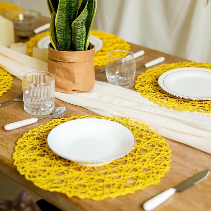 AHHFSMEI Paper Braided Round Placemats Set of 8 Natural Non-Slip Heat Resistant - Image 5