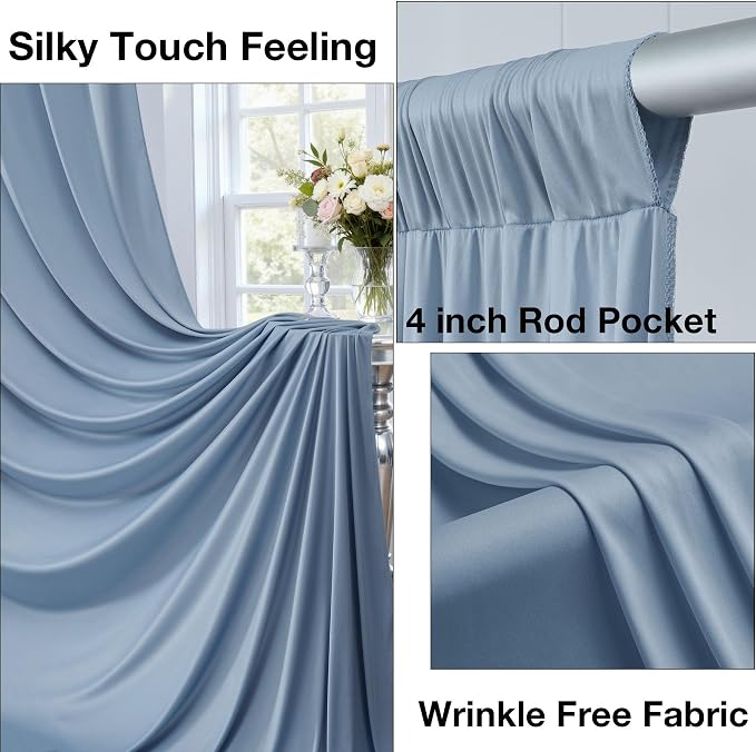 50ftx10ft Wrinkle Free Dusty Blue Backdrop Curtains - Image 2