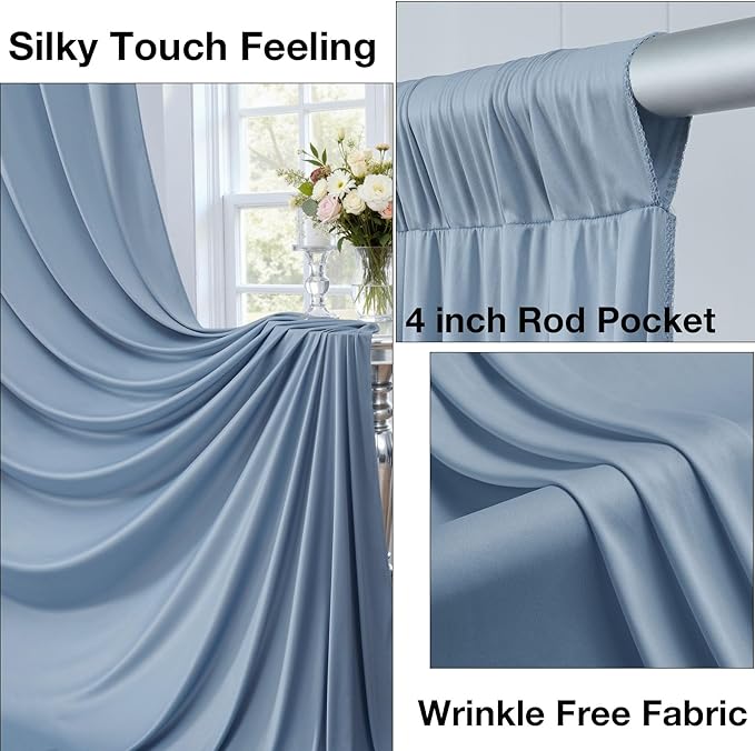10ftx10ft Wrinkle Free Dusty Blue Backdrop Curtains - Image 2