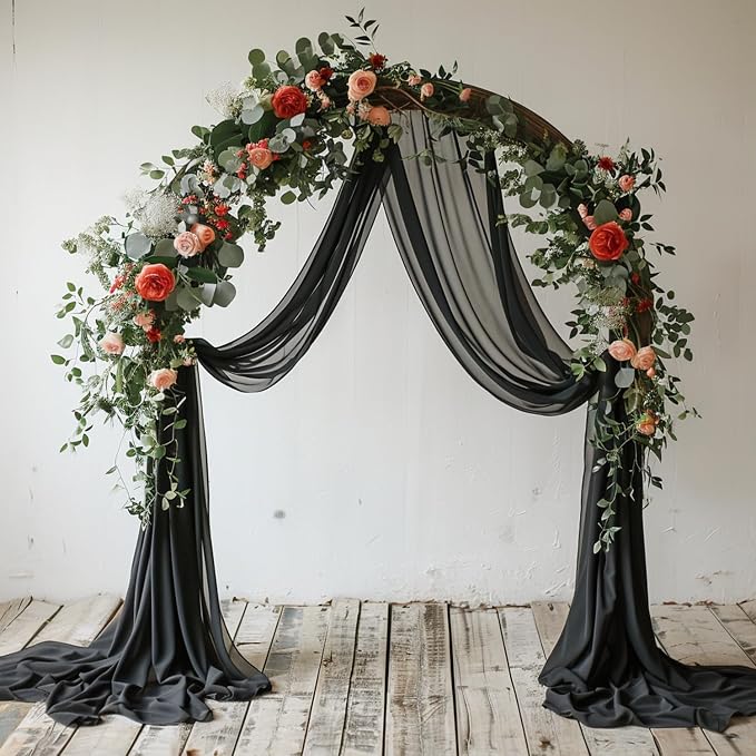 Black Wedding Arch Draping Fabric Backdrop Drapes Sheer 28.7"x 20FT | Sheer - Image 5