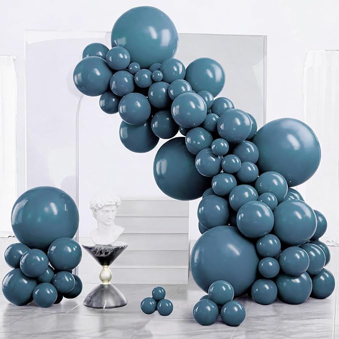 PartyWoo Slate Blue Balloons 140pcs Navy Dusty Blue Boho Neutral Color | 18 12 by PartyWoo