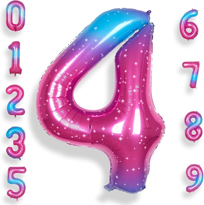RainbowQ Blue Pink 4 Balloon Number 40 Inch Big 0-10 Foil Large Balloon | by RainbowQParty