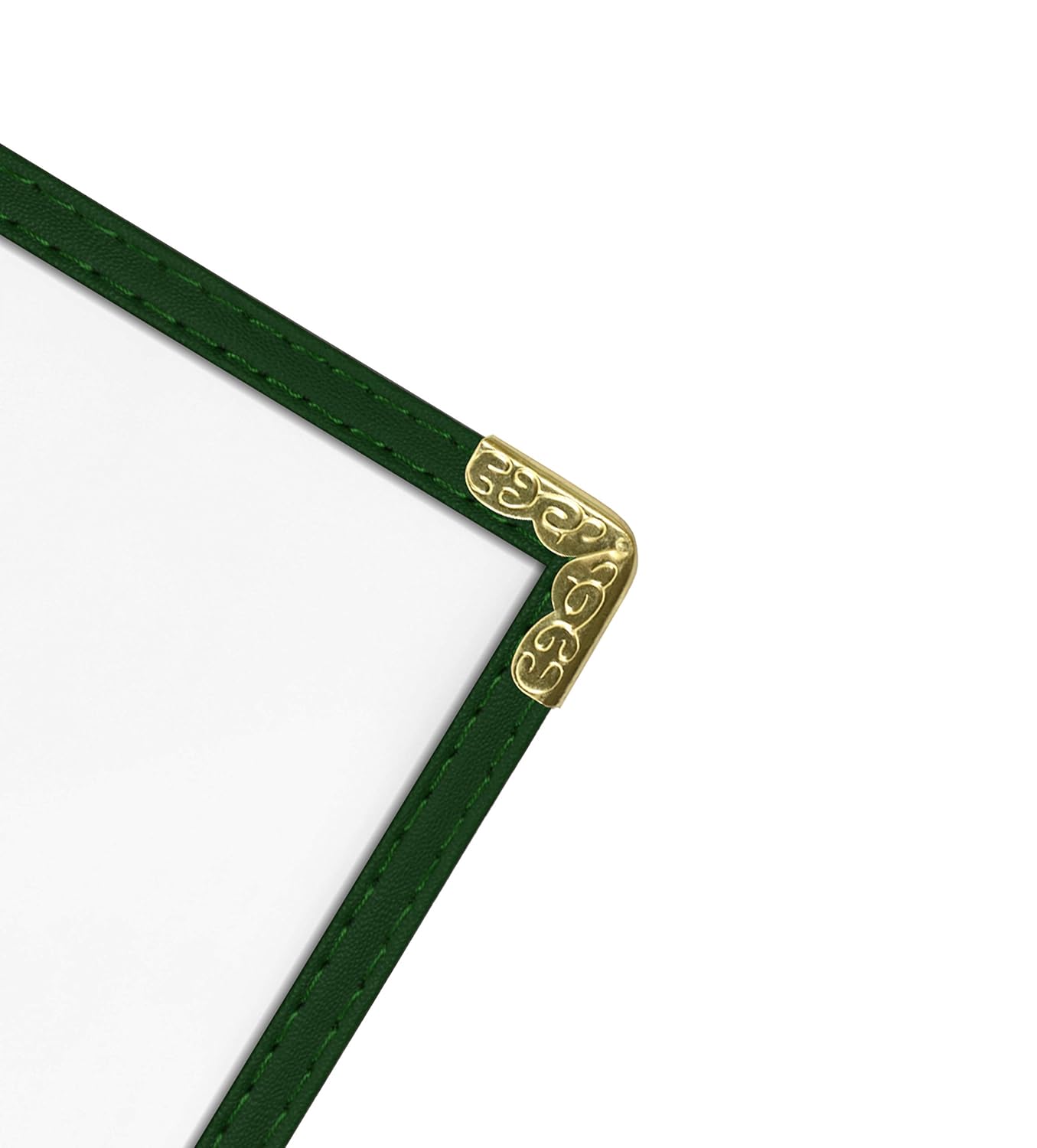 Goodsmart Restaurant Menu Covers – 25 Pack Green 10-View 8.5" x 11" Cafe Menu Holders, Side-Loading Vinyl Covers with Clear Sleeves, Plastic & Leather-Style Menu Covers with Gold Corners