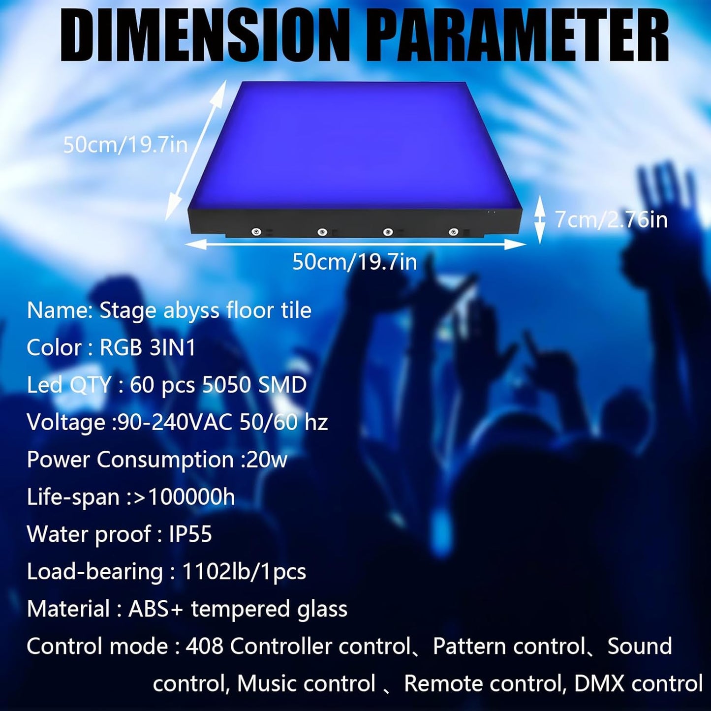 Dance Floor Stage Lights Tempered Glass Infinity Mirror Panel 3D Effect Led Dance Floor for Wedding Party Customizable (RGB-Magnetic, 64PCS(13.1fFTX13.1FT))