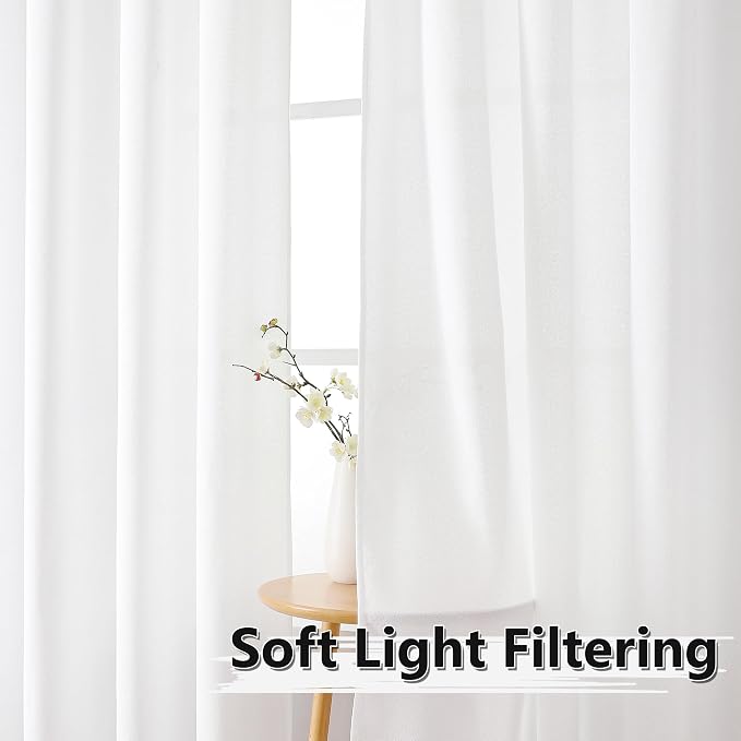 Tollpiz Linen Curtains Bedroom Rod Pocket Semi Sheer Curtain Burlap Light - Image 2