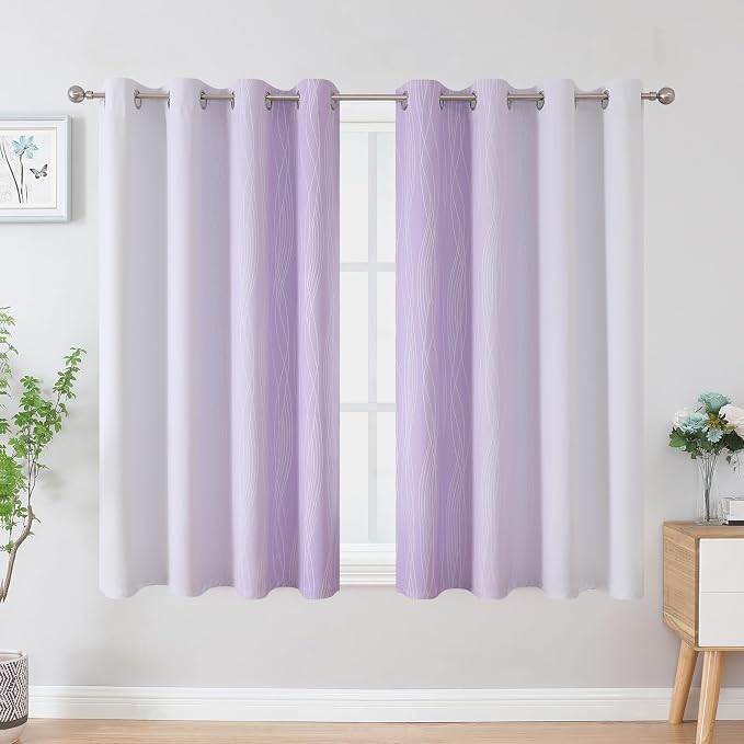Lilac and Greyish White Blackout Curtains 54 Inch Length, Light Blocking - Image 2