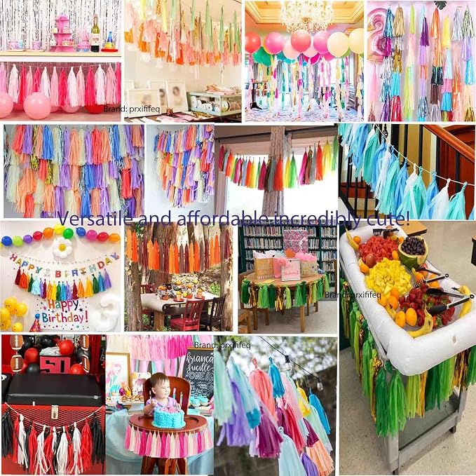 Purple, and Metallic Silver Tassel 30Pcs Tissue Paper Tassels Garland DIY - Image 7