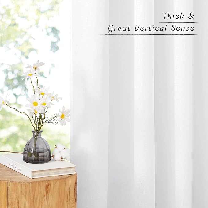 NICETOWN White Linen Kitchen Curtains 36 inches Long, Grommet Short Curtains - Image 5