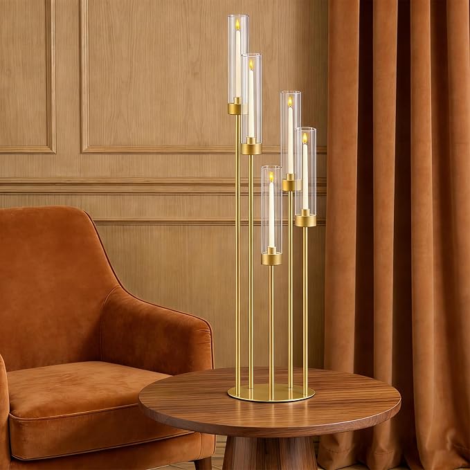 35in 4 Set Gold Candelabra Candle Centerpieces - Image 5