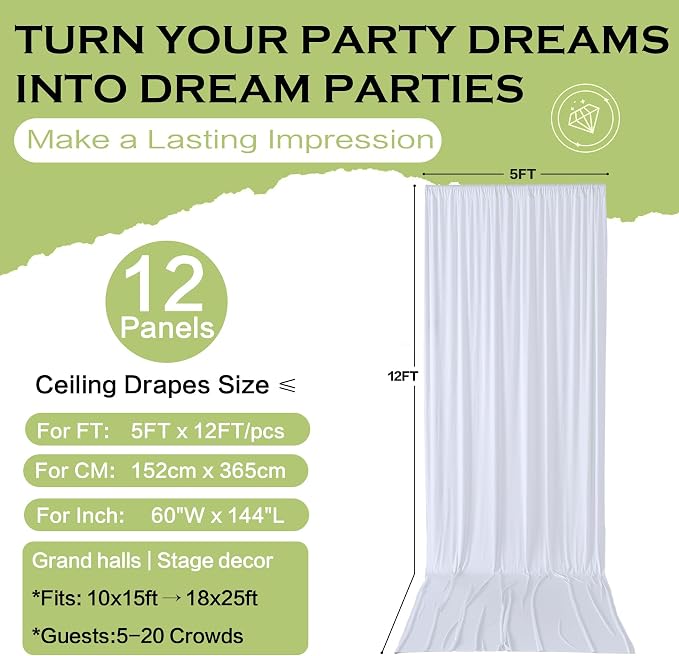 60ft×12ft White Backdrop Curtain - Image 6