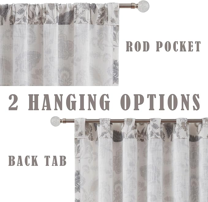 Kayne Studio Grey Floral Botanical Rod Pocket Light Filtering Curtains 102" | - Image 4