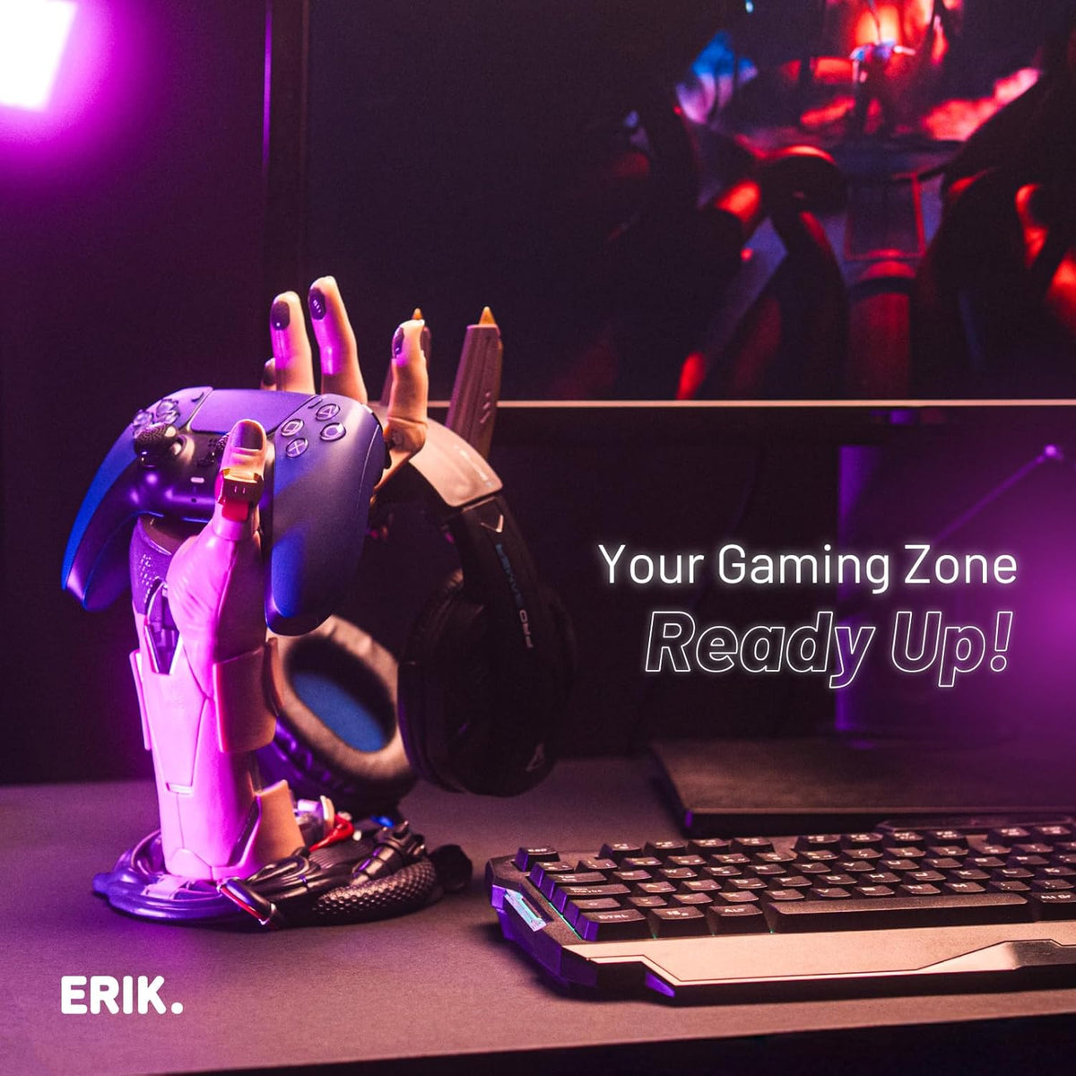 Grupo Erik Cyberpunk Gaming Controller Holder | Gaming Headset Stand | Gaming Stuff & Gaming Room Decor | Controller Stand Perfect for Gamer Gifts | 6.3 x 7.9 x 10.8 in