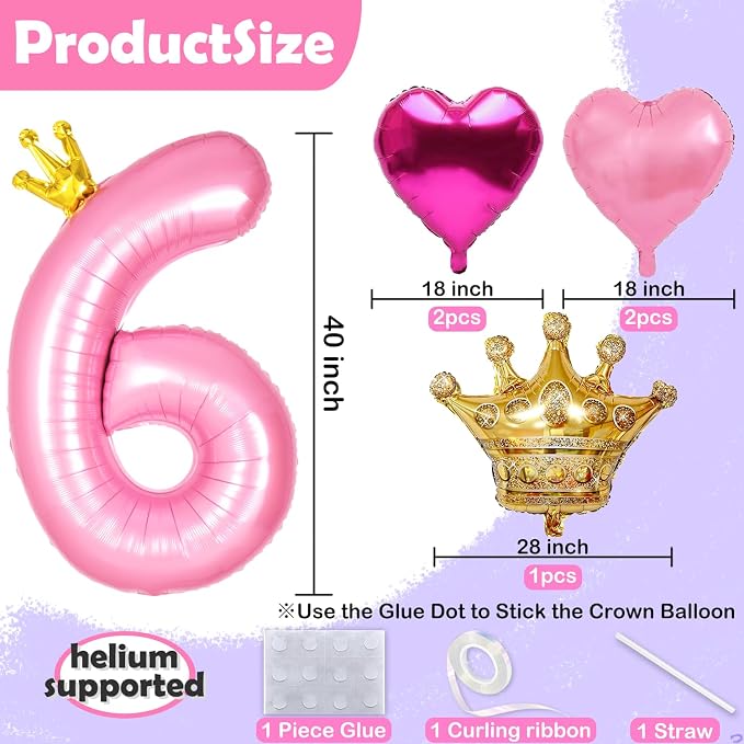 Princess 1st Birthday Party Decorations, 40 inch Large Pink Crown 1 Balloon - Image 2