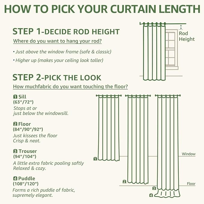 jinchan Green Floral Linen Curtains 84 Inch Farmhouse Back Tab 2 Panels | - Image 9