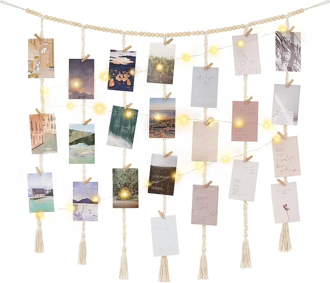 Mkono Hanging Photo Display, Boho Macrame Wall Decor by Mkono