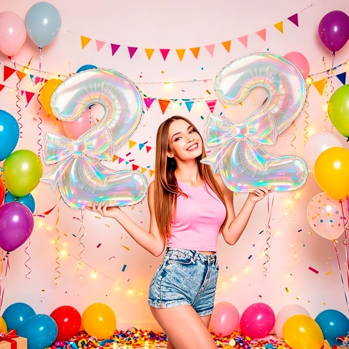 40 Inch Number 2 Balloon with Bow, Coquette Aesthetic Foil Balloon - Image 4