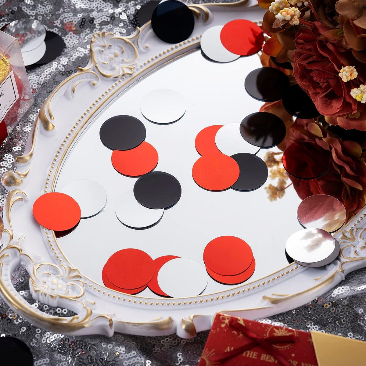 Red Black Silver Table Confetti Party Decorations Metallic Circle Dot Confetti, 1.2 Inch, 300pcs