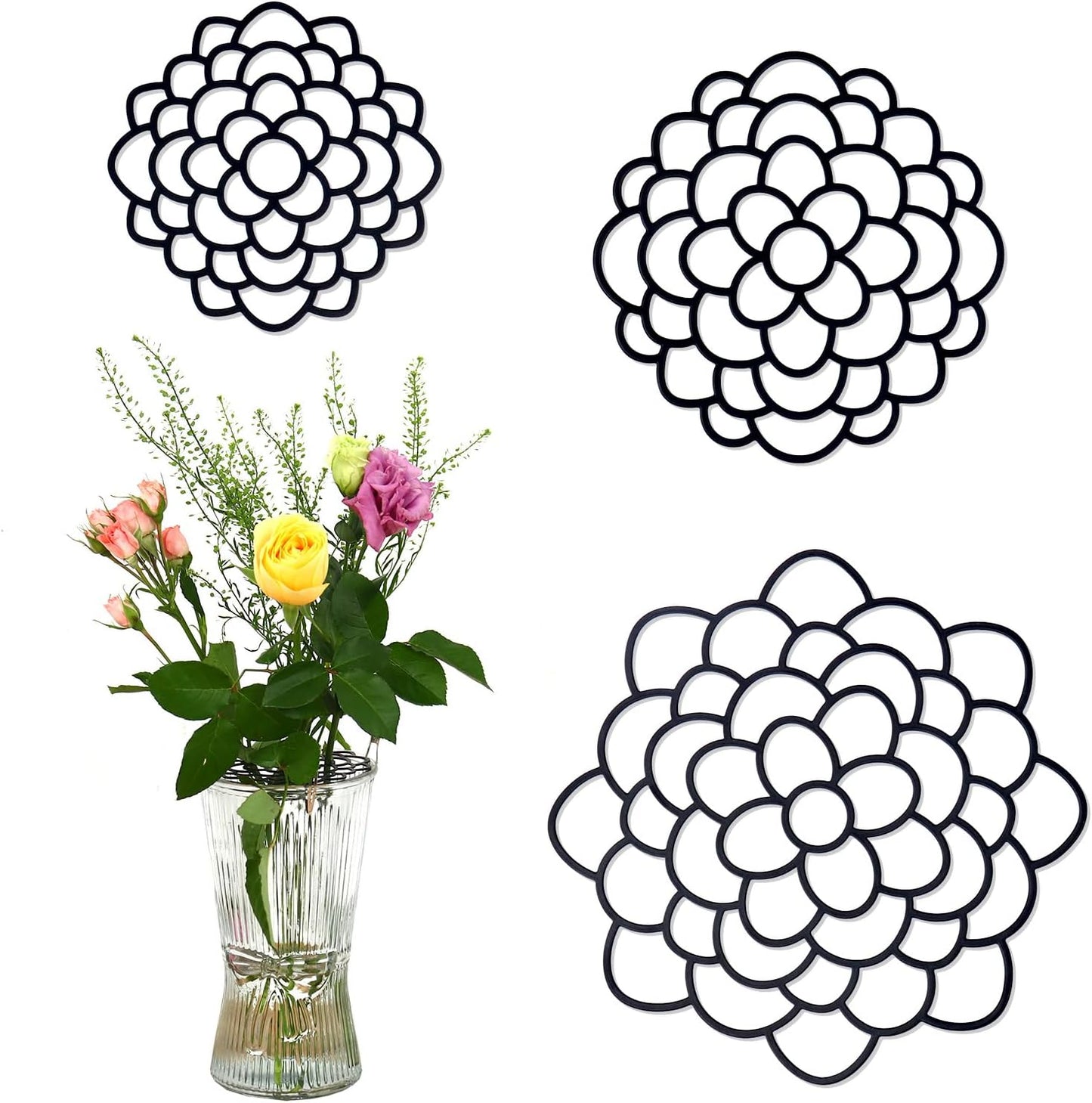 3 Pcs Modern Flower Frog Metal Flower Arrangement Holder Floral Grid Used for Vase Flower Arrangement Art Convenient Stem Holder for Flowers Flower Frog Organizer Metal Lid for Vase (Black)