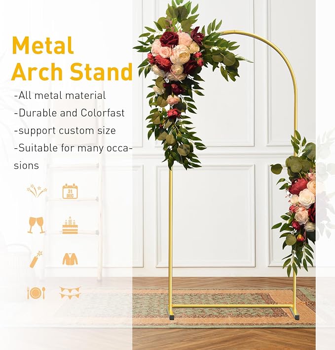 6FT Gold Metal Arch Backdrop Stand, Square Balloon Arch Stand Wedding Frame - Image 3