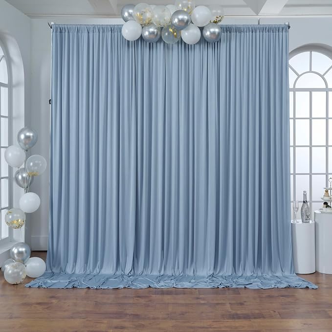 30 ft x 10 ft Wrinkle Free Dusty Blue Backdrop Curtain - Image 9