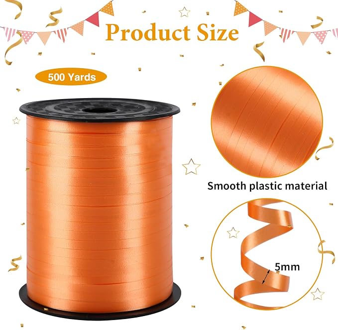 500 Yards Orange Curling Ribbon Balloon String Ribbon 1/5 Inch | Ribbon - Image 2