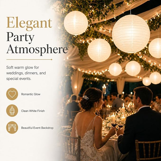 LIHAO 6 Inch White Paper Lanterns, Easy assembly, Hanging décor, Weeding & - Image 4