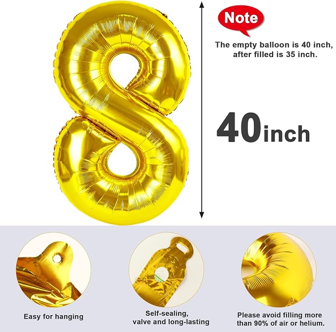 Number Balloon Gold Number 8 for 8 18 Birthday Party Decorations, 40 Inch | - Image 5