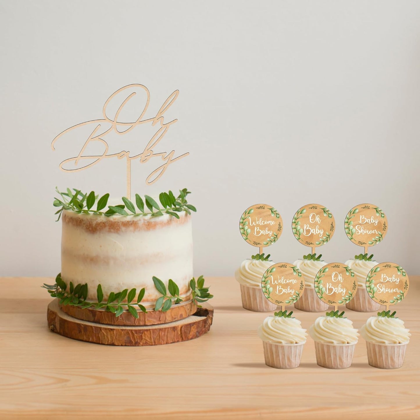 Custom Cupcake Toppers Cake Decorations in Wood for Wedding Engagement Baby Shower Birthday Party etc. (Design B / 36 PCS)
