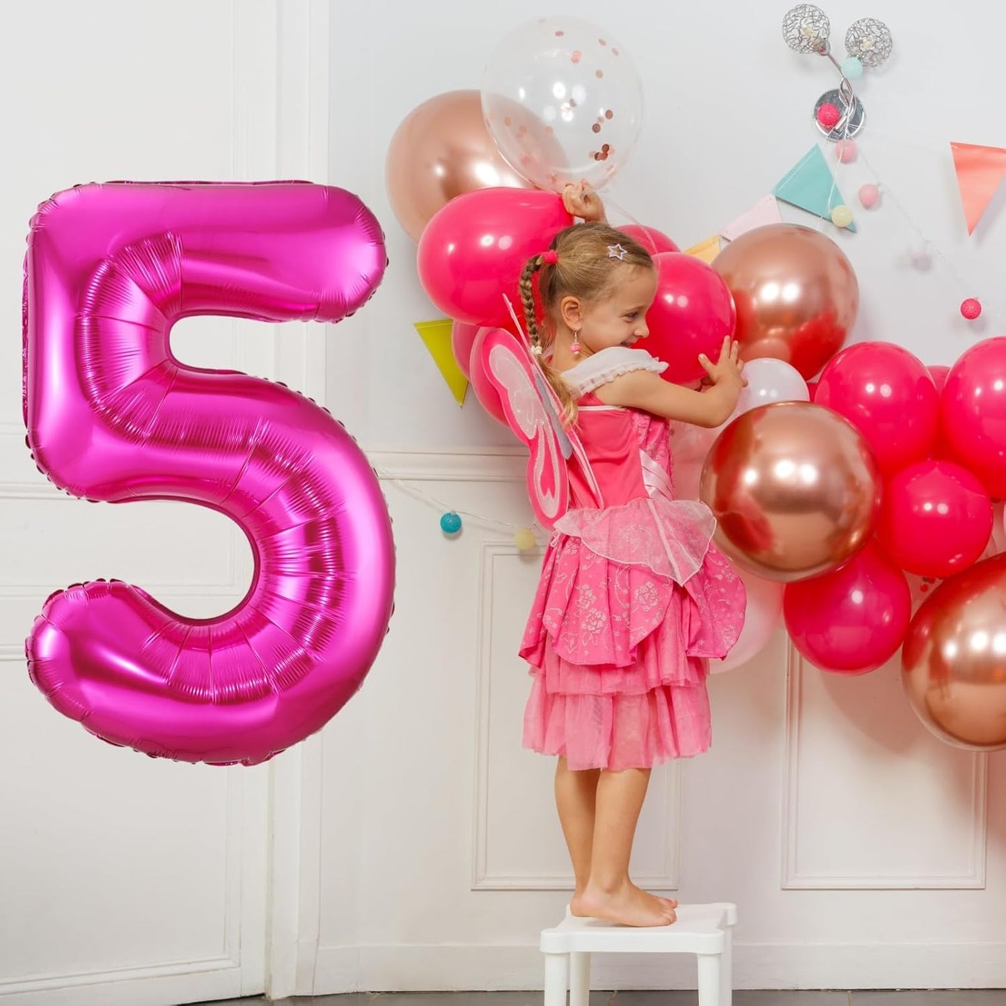 Hot Pink 5 Balloon,40 Inch Number 5 Balloon,5 Birthday Balloon Decorations, Foil Mylar Helium 5 Balloon Number for Birthday Party Decorations