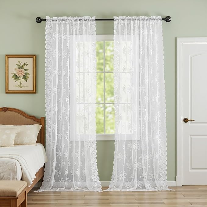Kotile Extra Long White Lace Curtains - Image 6
