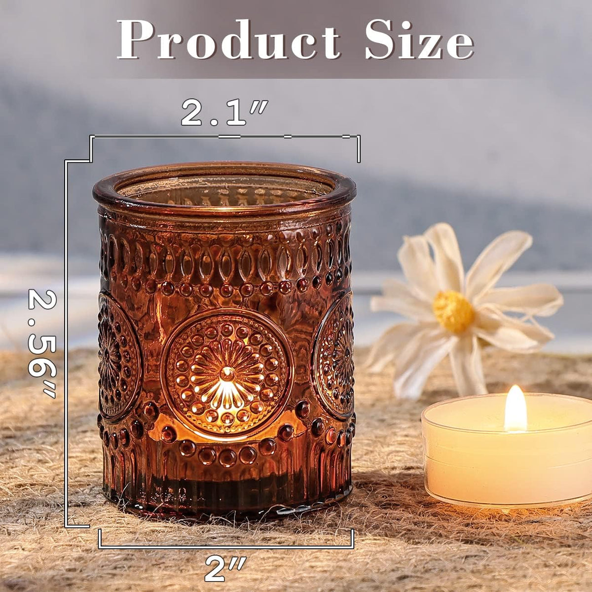 DARJEN Amber Votive Candle Holders Set of 36- Glass Candle Holders Bulk for Flameless LED Tea Waxes, Vintage Candle Holder for Wedding & Home Table Decor, Vintage Parties