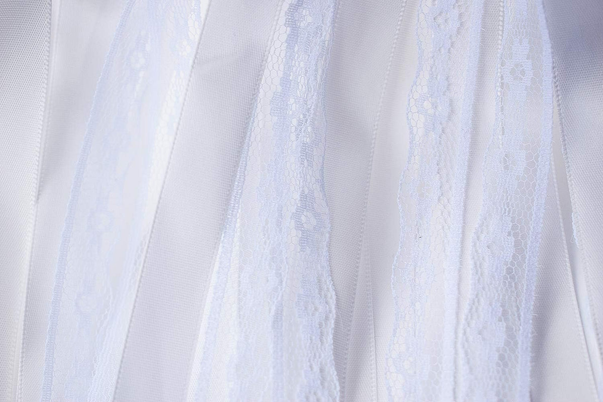 Kingsnow 50 Pack White Lace Ribbon Wands Wedding Streamers with Silver Bells, Silk Fairy Stick Wish Wands for Wedding Send off Party Activities Holiday Celebration