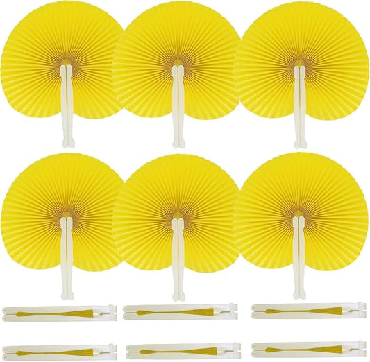 20 Pieces Yellow Round Paper Fans | Foldable Handheld Fans by Bestage