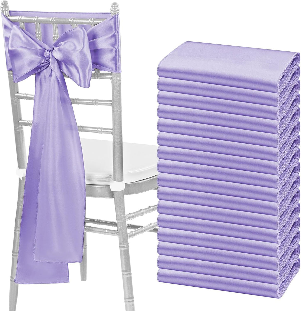 fani 60 PCS Lavender Purple Satin Chair Sashes Bows Universal Chair Cover for Wedding Reception Restaurant Event Decoration Banquet,Party,Hotel Event Decorations (7 x 108 inch)