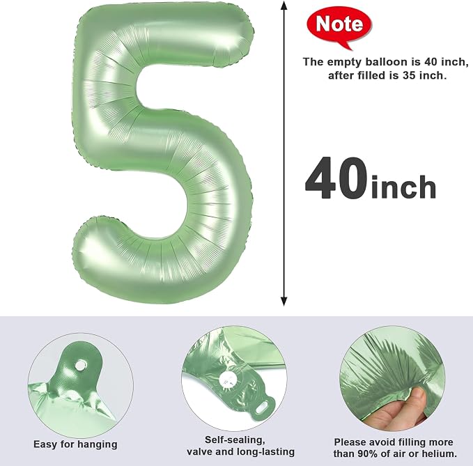 5 Balloon Number 40 Inch Olive Green Balloons - Image 5