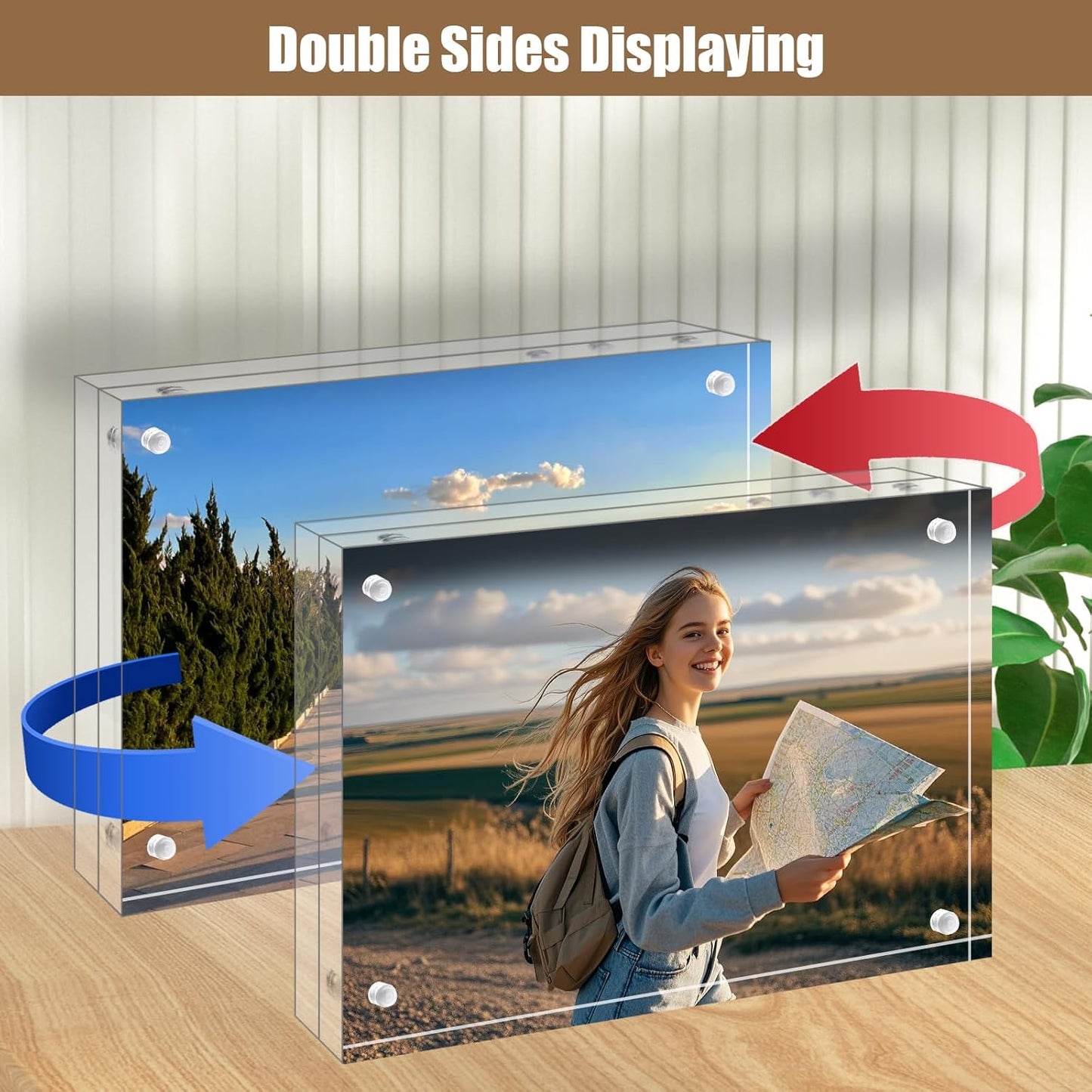 Egofine 8x10 Acrylic Frames 2 Pack, 20mm Thicker Frameless Clear Picture Frames, Double Sided Magnetic Picture Frames, Free Standing Desktop Display