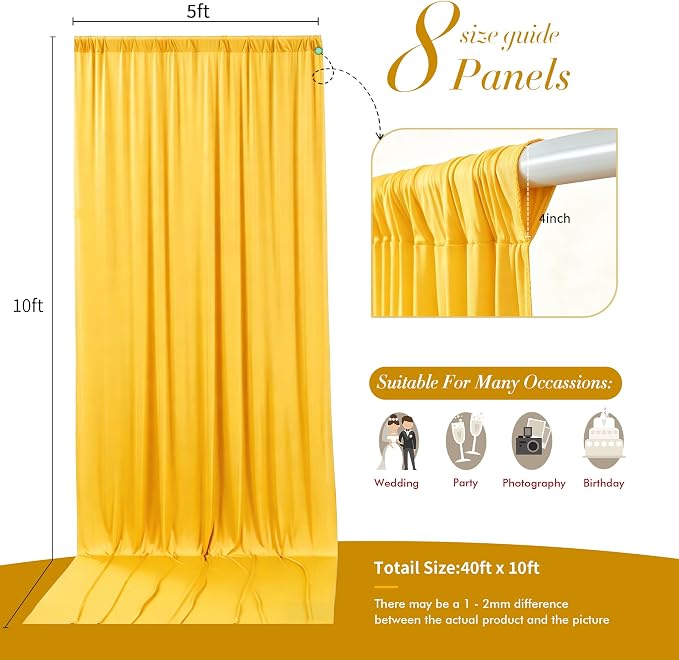40 ft x 10 ft Wrinkle Free Yellow Backdrop Curtain - Image 5