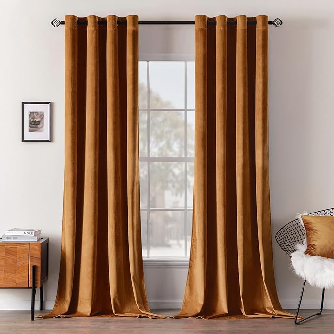MIULEE Velvet Curtains Gold Brown 52 x 84 Inch Length Set of 2 | Grommet Drapes by MIULEE