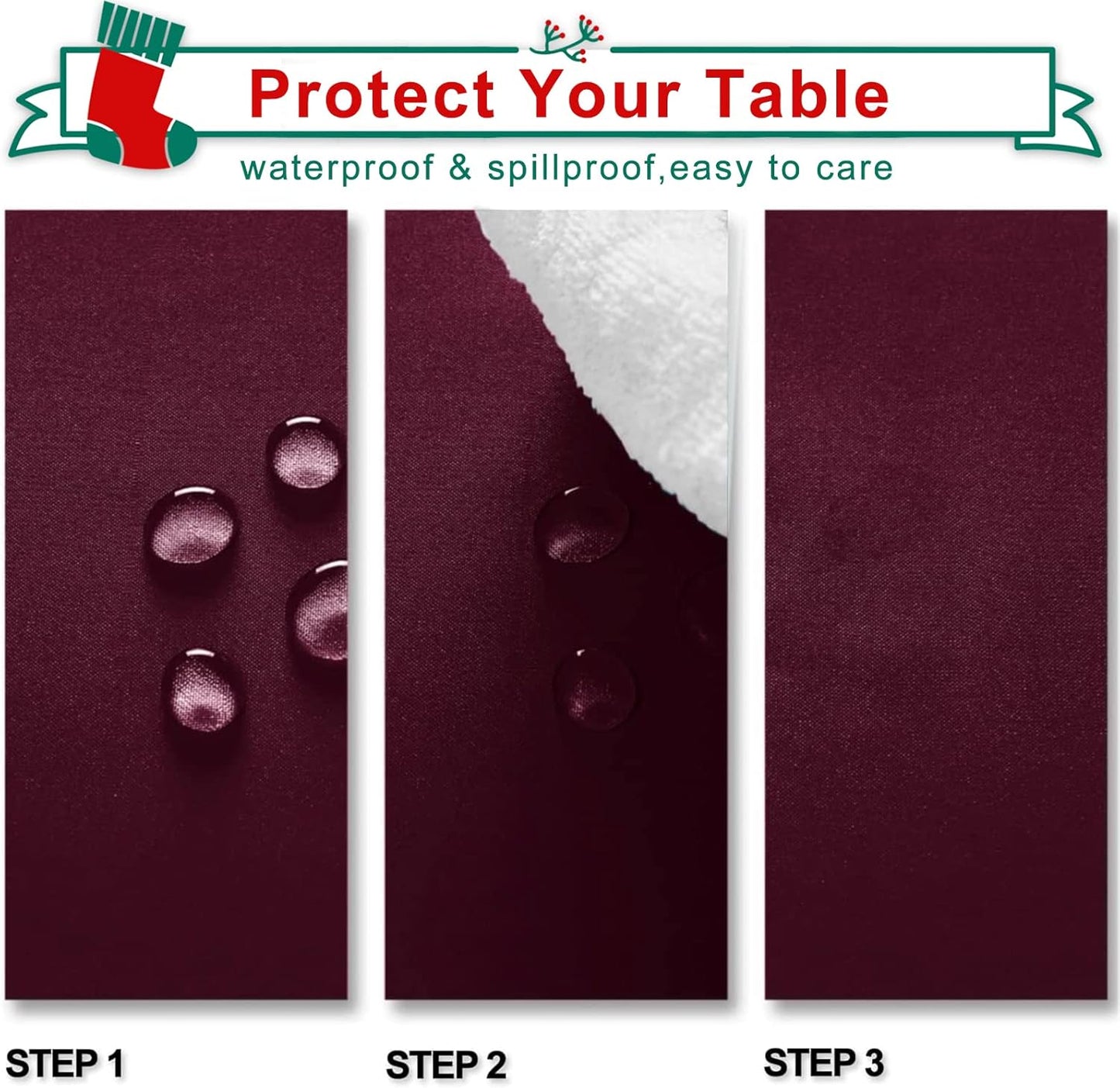 Hiasan Burgundy Rectangle Tablecloth - Waterproof and Spillproof Washable Fabric Table Cloth for Dining Room Kitchen Party and Outdoor, 70 x 120 Inch