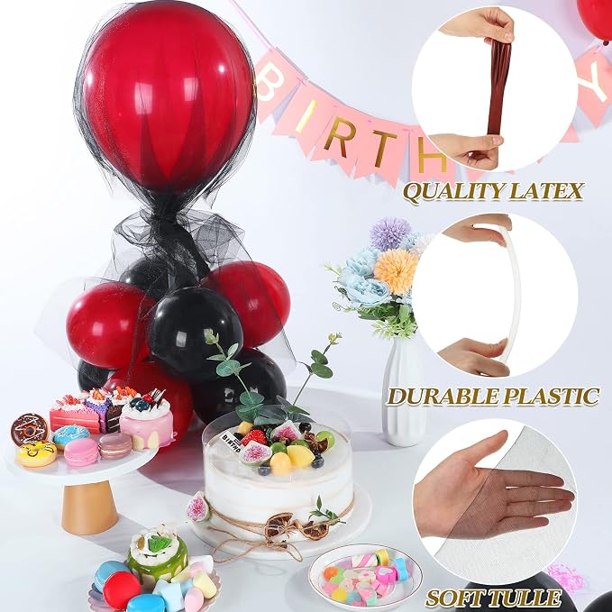 BBTO 8 Set Black and Red Table Centerpieces Balloons Stand Kit, Latex Balloons - Image 4