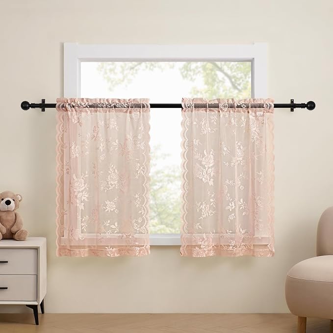 SEEKRIGHT Blush Pink Kitchen Cafe Curtains - Image 2