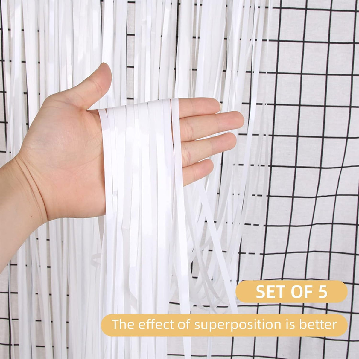 5 Pack White Fringe Foil Curtain 3.2ft x 8.2ft Tinsel Backdrop Streamers for Birthday Party Decoration Wedding Christmas