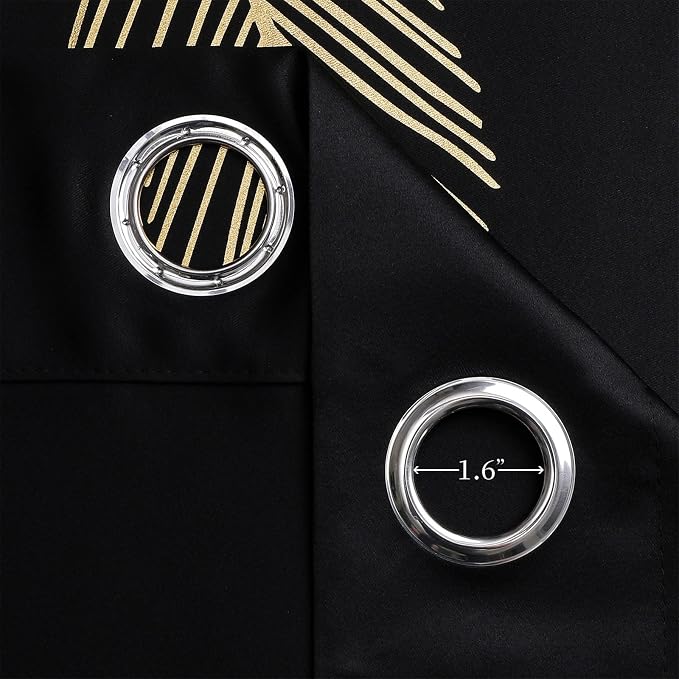 Black Blackout Curtains 108 Inches Length Gold Leaf and Wheat Pattern Window - Image 8