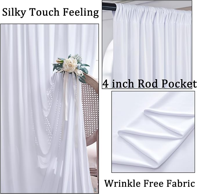30ft x 8ft Wrinkle Free White Backdrop Curtains - Image 2