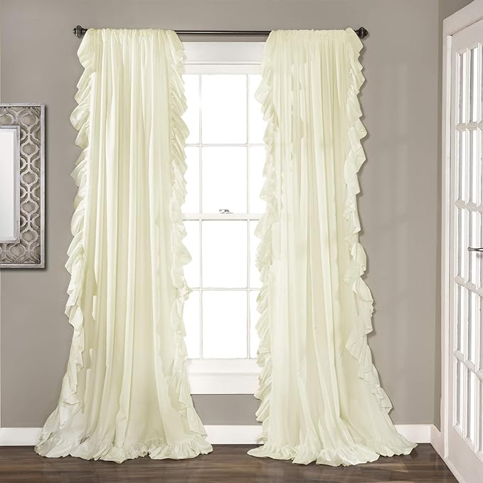 Lush Decor Reyna Ruffle Window Curtain Panel Set, Ivory by LushDecor