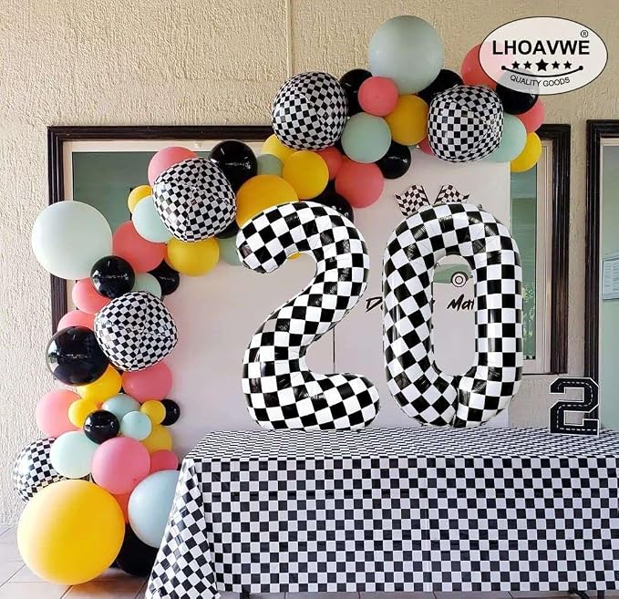 Checkered Number 4 Balloons 40 Inch Giant Race Car Checkered 4 Balloons - Image 5