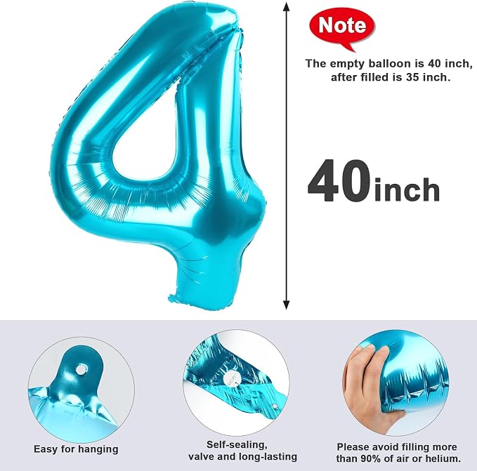Number 4 Balloons 40 Inch for 4 14 Birthday Party Decorations, Light Blue | - Image 7
