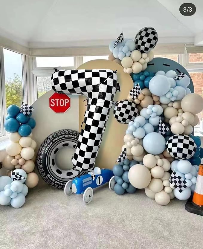 40 Inch Checkered Number Balloon 3 Black and White Number 3 Balloon Foil Helium - Image 4