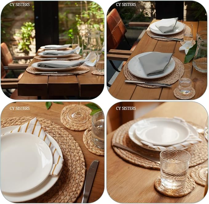 Woven Placemats Set of 4 Rattan Placemats Rectangle Natural Placemats Wicker - Image 6