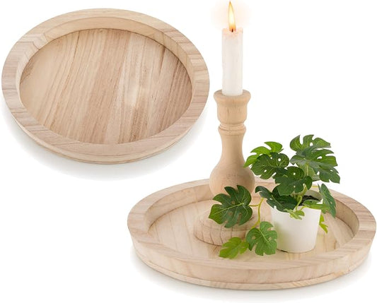 Hanobe Unfinished Round Wooden Craft Trays by Hanobe